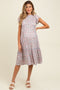 Light Blue Floral Mock Neck Smocked Ruffe Sleeve Maternity Midi Dress