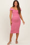 Mauve Off Shoulder Fitted Maternity Midi Dress