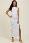 Ivory Floral Ruched Side Slit Midi Dress