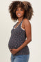 Charcoal Ditzy Floral Ribbed Sleeveless Lace Trim Maternity Tank Top