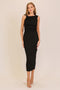 Black Textured Shoulder Detail Midi Dress
