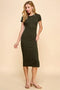 Olive Crew Neck Bubble Knit Ribbed Maternity Midi Dress
