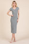 Light Olive V Neck Mineral Wash Side Slit Midi Dress
