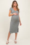 Light Olive V Neck Mineral Wash Side Slit Maternity Midi Dress
