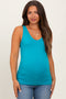 Light Teal Sleeveless Fitted Maternity Tank Top