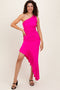 Fuchsia One Shoulder Asymmetrical Ruffle Dress
