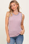 Mauve Solid Ribbed Tank Top