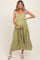 Light Olive Embroidered Smocked Shoulder Tie Maternity Maxi Dress