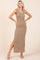 Camel Striped Ribbed Sleeveless Side Slit Maxi Dress