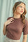 Mocha Ribbed Mock Neck Knit Short Sleeve Top