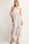 Beige Wide Stripe Linen Blend Sleeveless Maxi Dress