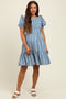 Blue Floral Smocked Ruffle Accent Maternity Dress