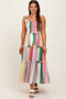 Green Wide Stripe Smocked Tiered Maternity Midi Dress