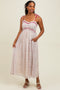 Pink Floral Ruffle Detail Shoulder Tie Midi Dress