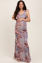 Mauve Watercolor Draped Neck Maternity Maxi Dress
