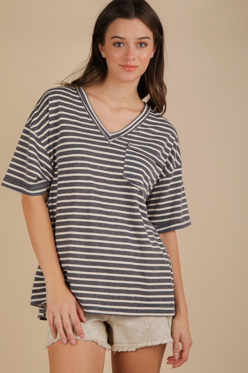 Ribbed V-Neck Oversized T-Shirt