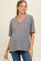 Navy Striped Oversized V-Neck Front Pocket Maternity T-Shirt