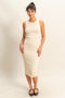 Cream Ribbed Sleeveless Midi Dress