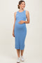 Light Blue Ribbed Sleeveless Maternity Midi Dress