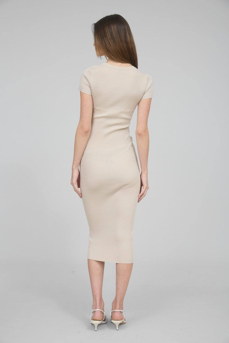 Cream Short Sleeve Rib Knit Midi Dress – PinkBlush