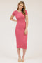 Pink Short Sleeve Rib Knit Midi Dress
