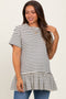 Ivory Striped Ruffle Hem Maternity Short Sleeve Top