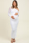 White Ruched Mesh One Shoulder Long Sleeve Maternity Maxi Dress