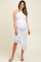 White Ruched Mesh One Shoulder Asymmetric Maternity Dress