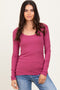 Magenta Ribbed Ruched Long Sleeve Top