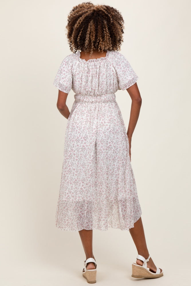 Square Neck Side-Tie Maternity Midi Dress