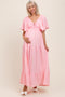 Light Pink Woven Textured Flutter Sleeve V-Neck Tiered Maternity Maxi Dress
