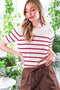 Burgundy Striped Knit Short Sleeve Top