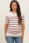 Burgundy Striped Knit Maternity Short Sleeve Top