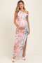 Floral One Shoulder Side Slit Maternity Maxi Dress