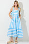 Light Blue Wide Stripe Shoulder Tie Midi Dress
