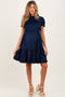 Navy Satin Smocked Mock Neck Maternity Dress