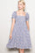 Blue Floral Pleated Bodice Puff Sleeve Dress