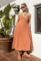 Rust/White Linen Striped Midi Dress