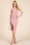 Pink/Cream Stripped Ribbed Fitted Sleeveless Dress