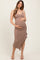 Taupe Ruched Ruffle Detail Sleeveless Maternity Midi Dress