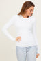 White Basic Ribbed Knit Long Sleeve Top
