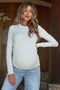 White Basic Ribbed Knit Long Sleeve Maternity Top