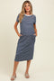 Navy Striped Short Sleeve Maternity Midi T-Shirt Dress