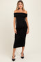 Black Off Shoulder Ruched Maternity Midi Dress