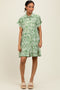 Green Damask Tiered Short Sleeve Shirt Dress