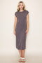 Charcoal Solid Short Sleeve Midi Dress