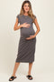 Charcoal Solid Short Sleeve Maternity Midi Dress