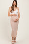 Taupe Contrast Colorblock Knit Shoulder Tie Maternity Midi Dress