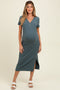 Teal Ribbed Button Detail Maternity Midi Dress