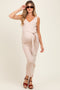Beige Sleeveless Ribbed Belted Midi Maternity Dress